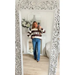 PULL BEIGE STYLE POLO RAYURES CHOCO NEW YORK