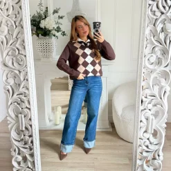 PULL CHOCO TARTAN AVEC CHEMISE INTÉGRÉE ASMAA