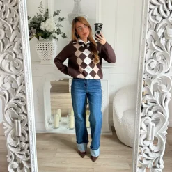 PULL CHOCO TARTAN AVEC CHEMISE INTÉGRÉE ASMAA