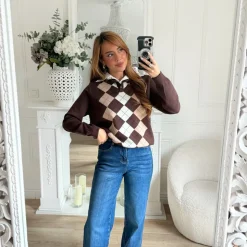 PULL CHOCO TARTAN AVEC CHEMISE INTÉGRÉE ASMAA