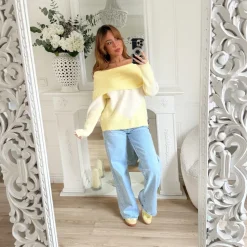 PULL COL BATEAU JAUNE TARTAN MYLÉNE