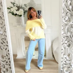 PULL COL BATEAU JAUNE TARTAN MYLÉNE