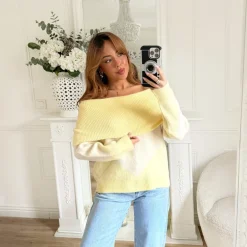 PULL COL BATEAU JAUNE TARTAN MYLÉNE