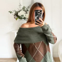 PULL COL BATEAU KAKI TARTAN KAHINA