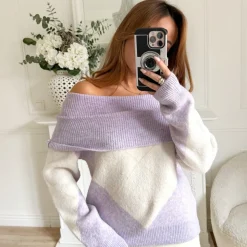 PULL COL BATEAU LILAS JAUNE TARTAN MYLÉNE