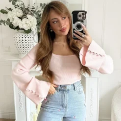 PULL FIN PINK CÔTELÉ COL CARRÉ FLORINE