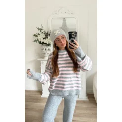 PULL GRIS RAYURES PINK GLADYS