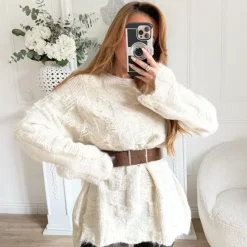 PULL LONG MAILLE BEIGE AVEC CEINTURE