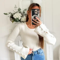 PULL MAILLE COTELÉ BLANC CASSÉ
