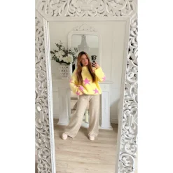 PULL MOHAIR JAUNE ÉTOILES FUSHIA FLORENTINE