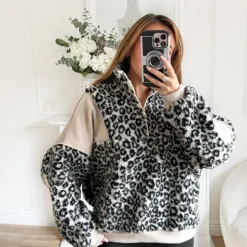 PULL MOUMOUTE BEIGE ET LÉOPARD DENISE