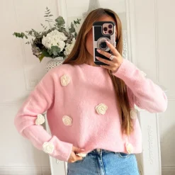 PULL PINK FLEURS RELIEFS