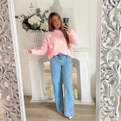 PULL PINK FLEURS RELIEFS