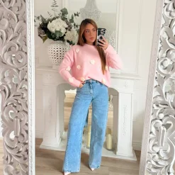 PULL PINK FLEURS RELIEFS