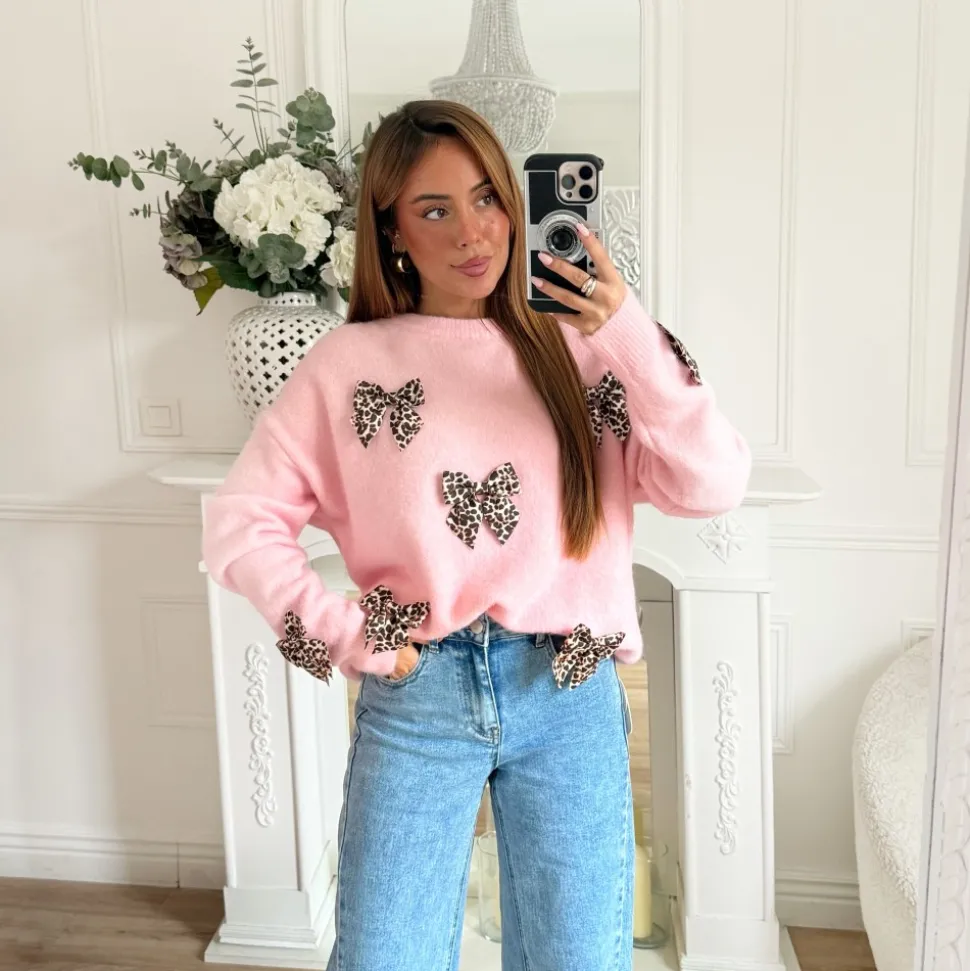 PULL PINK NOEUDS LÉOPARD