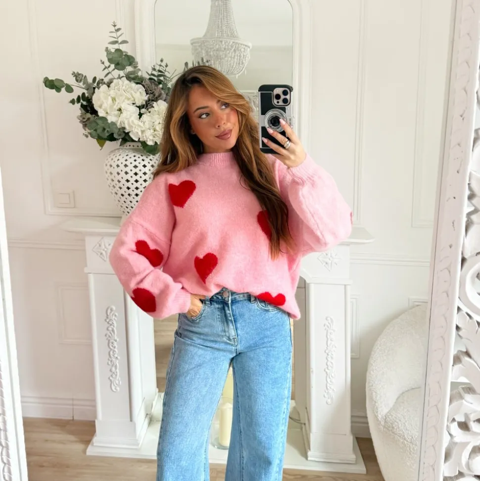 PULL ROSE COEURS ROUGES