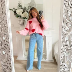 PULL ROSE COEURS ROUGES