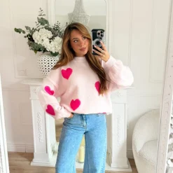 PULL ROSE PASTEL COEURS