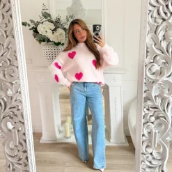 PULL ROSE PASTEL COEURS