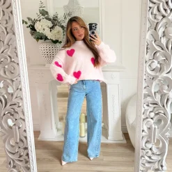 PULL ROSE PASTEL COEURS