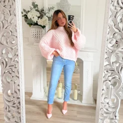 PULL ROSE PASTEL MOTIFS COEURS