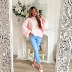 PULL ROSE PASTEL MOTIFS COEURS