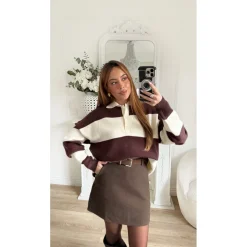 PULL STYLE BEIGE POLO RAYURES CHOCO FRANÇOISE