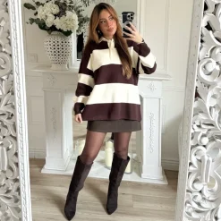 PULL STYLE BEIGE POLO RAYURES CHOCO FRANÇOISE