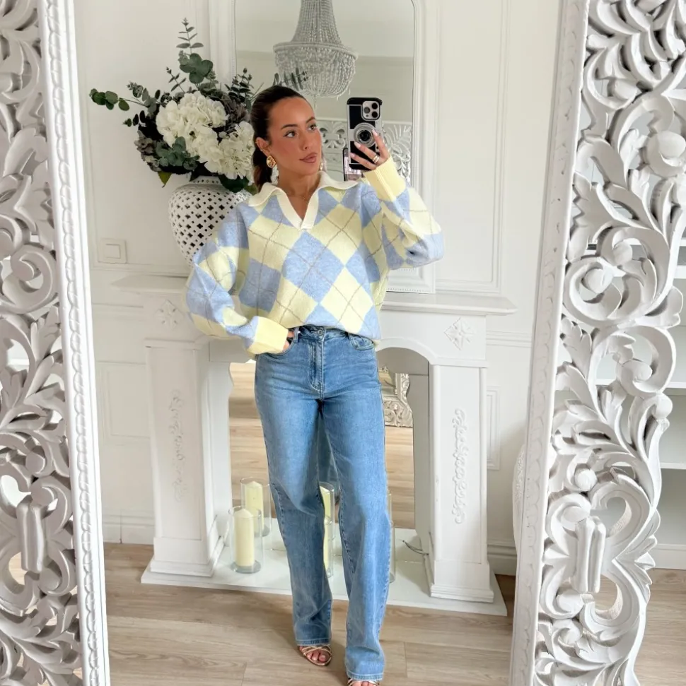 PULL TARTAN BLEU ET JAUNE