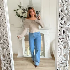 PULL TAUPE COL BATEAU CLAUDINE