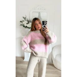 PULL TAUPE RAYURES PINK HÉLOÏSE