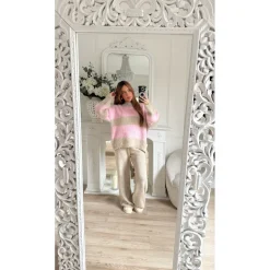 PULL TAUPE RAYURES PINK HÉLOÏSE