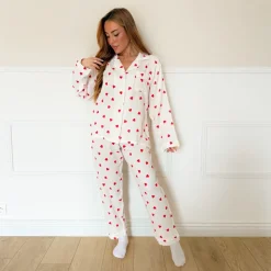 PYJAMA GAZE BLANC COEURS ROUGES