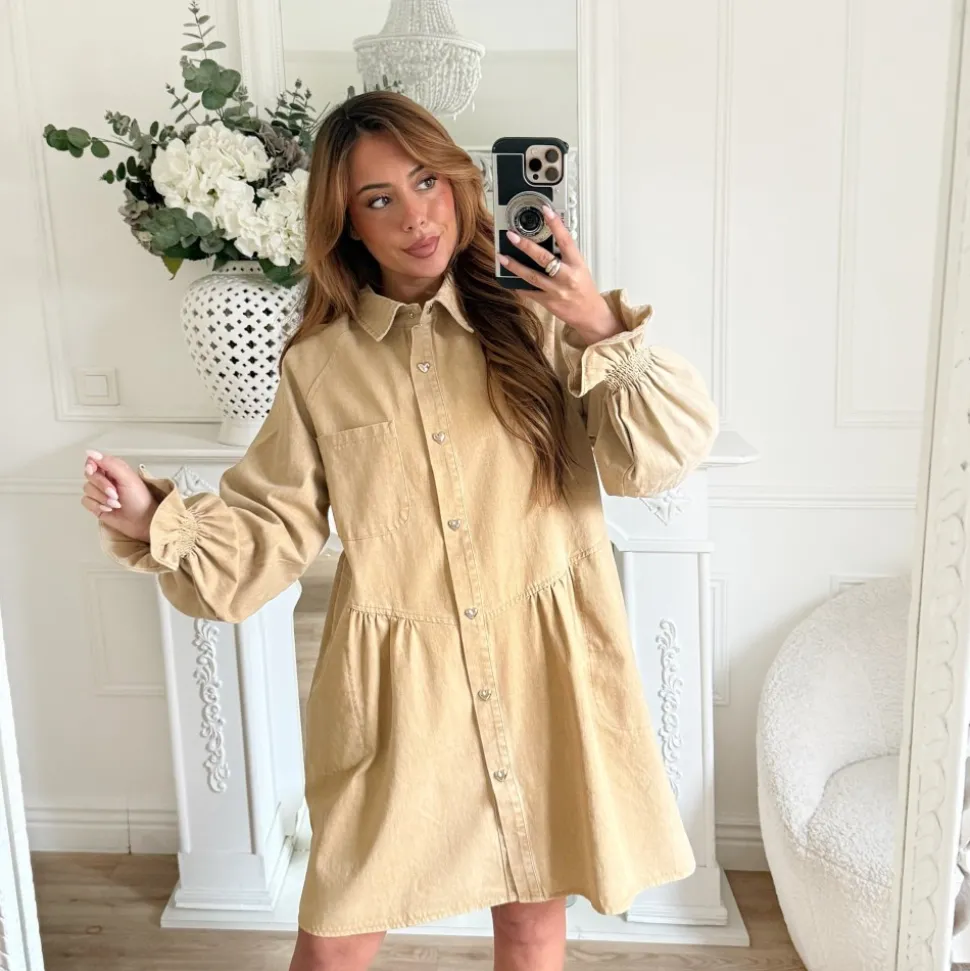 ROBE EN JEAN CAMEL BOUTONS COEURS