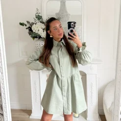 ROBE EN JEAN VERT SAUGE BOUTONS COEURS