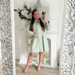 ROBE EN JEAN VERT SAUGE BOUTONS COEURS