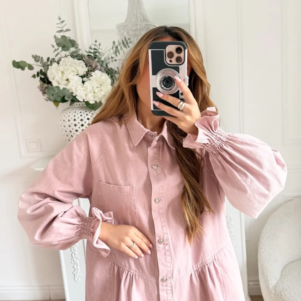 ROBE EN JEAN VIEUX ROSE BOUTONS COEURS