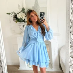 ROBE FLUIDE ICE BLUE VOLANTS
