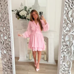 ROBE FLUIDE VOLANTS BABY PINK