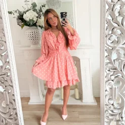 ROBE FLUIDE VOLANTS CORAIL POIS