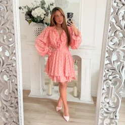 ROBE FLUIDE VOLANTS CORAIL POIS