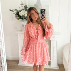 ROBE FLUIDE VOLANTS CORAIL POIS
