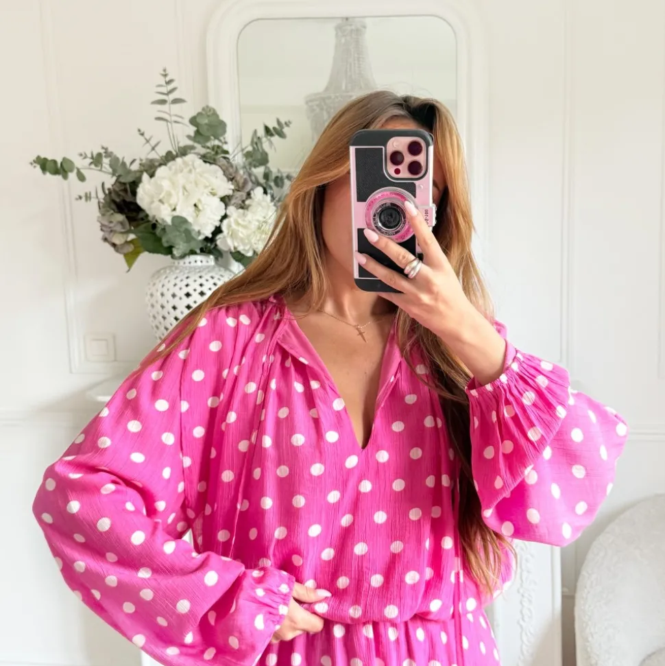 ROBE FUSHIA POIS EFFET BOULE