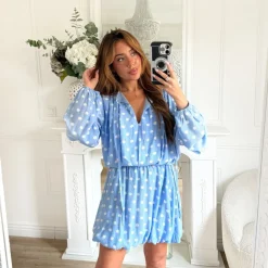 ROBE ICE BLUE POIS EFFET BOULE