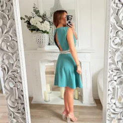 ROBE ÉMERAUDE FENTES STRASS