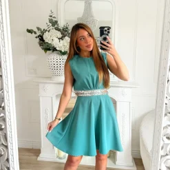 ROBE ÉMERAUDE FENTES STRASS