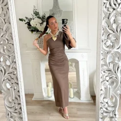 ROBE MONOMANCHE EN LIN CHOCO