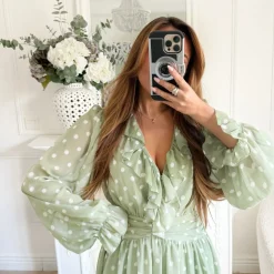 ROBE POIS VERT SAUGE
