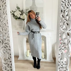 ROBE PULL COL ROULÉ GRIS DORIANE