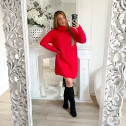 ROBE PULL COL ROULÉ ROUGE SÉRÉNA